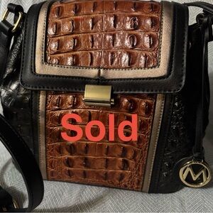 Mia K.Collection Croc-Embossed Brown & Black Crossbody Bag